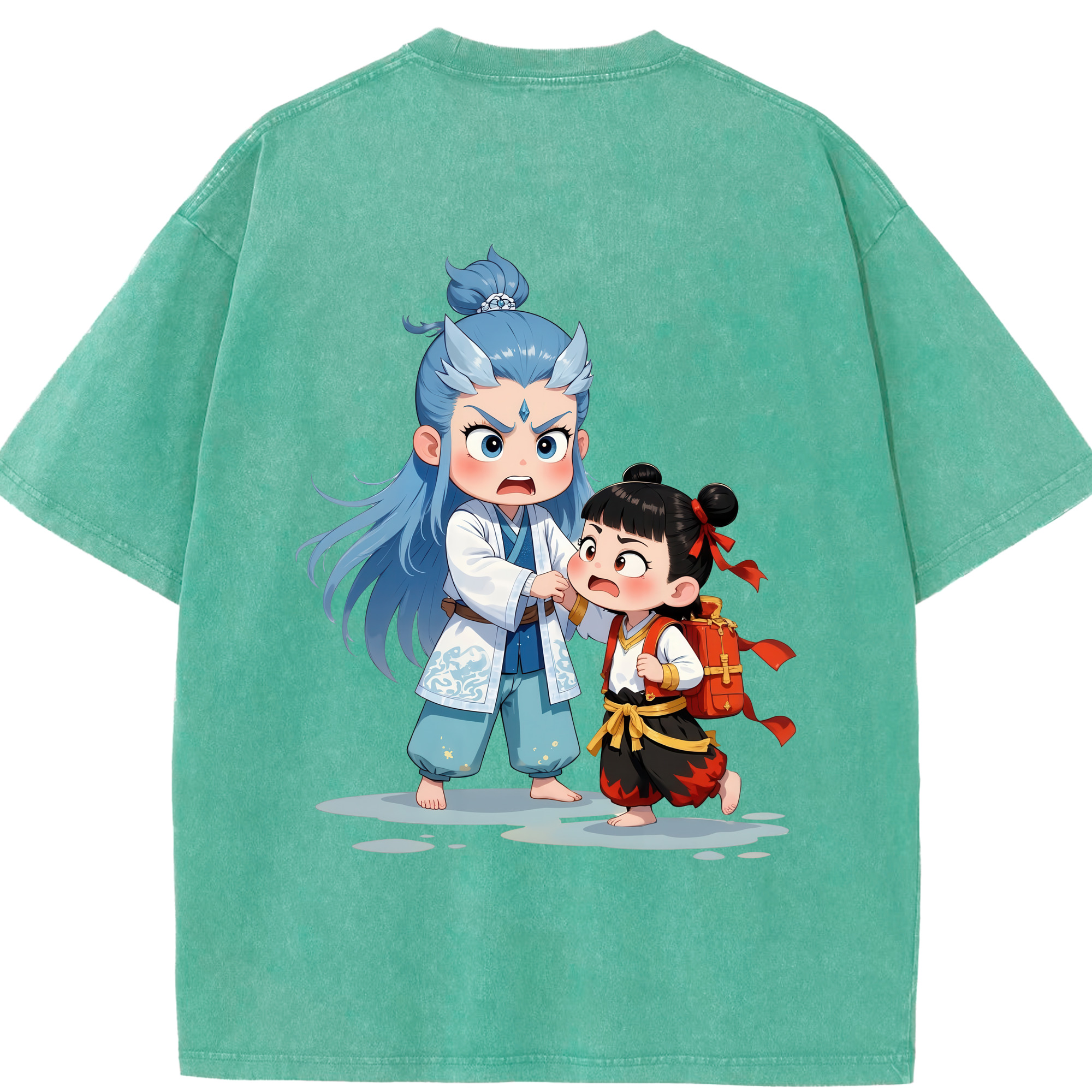 （画像用） Ne Zha 2 ナタ 魔童の大暴れ 綿100% ヴィンテージ風 半袖Tシャツ（背面プリント）